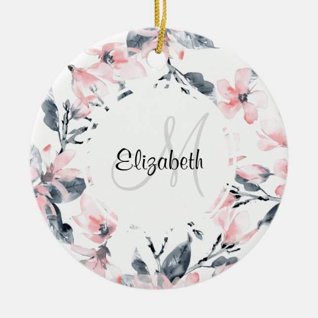 Décoration En Céramique Motif d'aquarelle rose et gris (Devant)