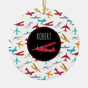 Décoration En Céramique Motif d'avions colorés Nom personnalisé