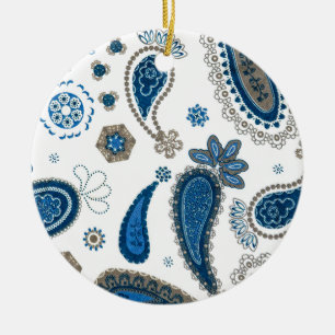 Décoration En Céramique Motif de Bohême Bleu Paisley