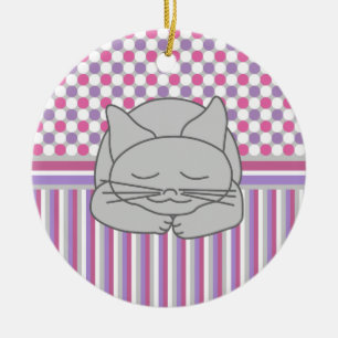 Décoration En Céramique Motif de chat gris dormant