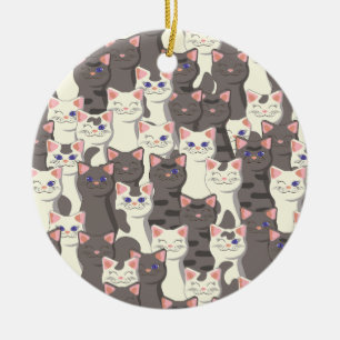 Décoration En Céramique Motif de chats blancs et gris