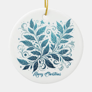Décoration En Céramique Motif de feuille en filigrane Ombre Bleue