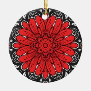 Décoration En Céramique Motif de marguerite géométrique en rouge noir et b