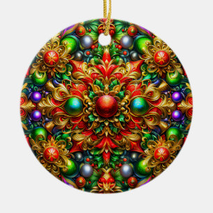 Décoration En Céramique Motif de NOËL Rouge Violet Or Vert 3D ~