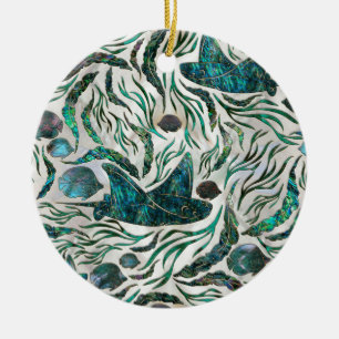 Décoration En Céramique Motif de poisson stingray et squelette Abalone