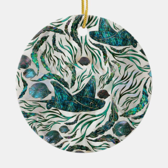 Décoration En Céramique Motif de poisson stingray et squelette Abalone (Devant)