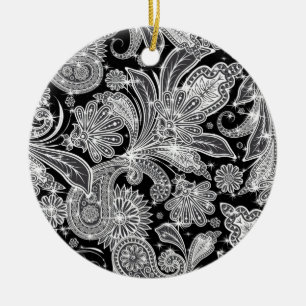 Décoration En Céramique Motif noir et blanc Paisley