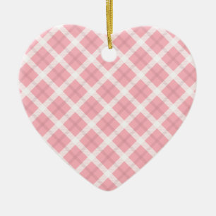 Décoration En Céramique Motif Tartan Rose Et Blanc
