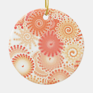 Décoration En Céramique Motif tourbillon fractal, nuances de corail et pêc