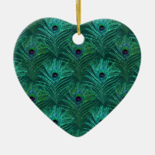 Décoration En Céramique Motif vert en plumes de paon d'oiseau paon