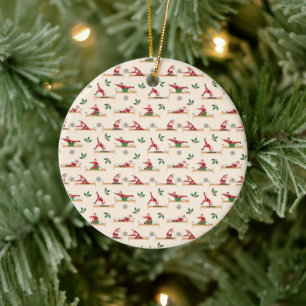 Décoration En Céramique Motifs de Noël sans couture Pilates Reformer Santa