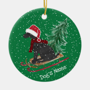 Décoration En Céramique Motoneige personnalisée Black Lab Xmas