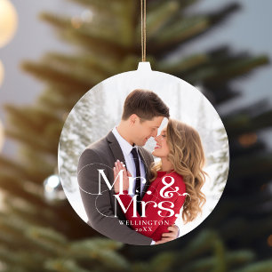 Décoration En Céramique Mr & Mrs First Christmas Marié Photo