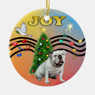Décoration En Céramique Musique de Noël - Bouledogue Anglais (blanc)