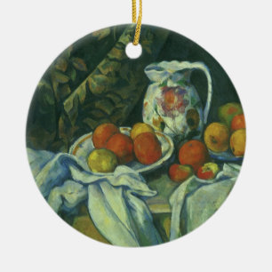 Décoration En Céramique Nature morte, rideau et pichet par Paul Cezanne