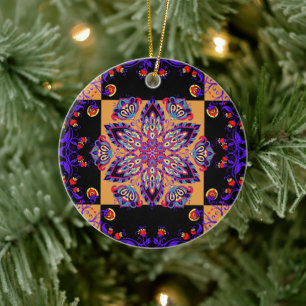 Décoration En Céramique Nature Violet, Symétrie de Fleur de Paisley