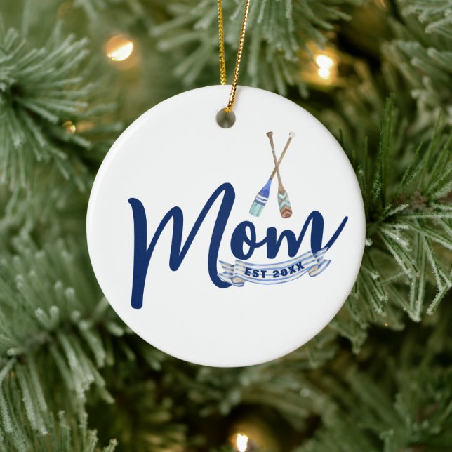 Décoration En Céramique Nautical Mom Established Navy Blue Script  (Arbre)