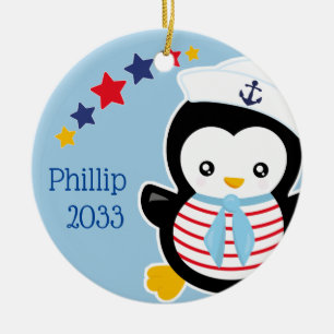Décoration En Céramique Nautique Penguin Enfants Noël