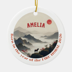 Décoration En Céramique Né dans l'année du cheval 2026 Montagne chinoise