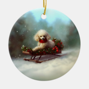 Décoration En Céramique Neige de Noël caniche hiver