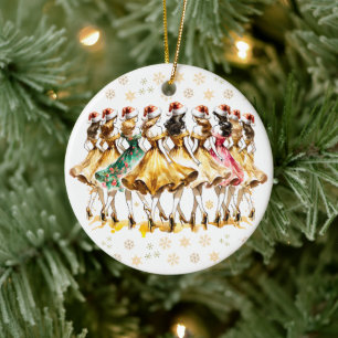Décoration En Céramique Neuf Dames   Douze jours de Noël