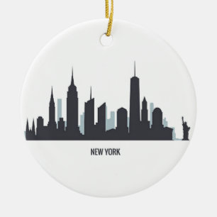 Décoration En Céramique New York Skyline Silhouette Noir Élégant Américain