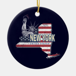 Décoration En Céramique New York State États-Unis Retro Carte Vintage USA