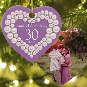 Décoration En Céramique Noces de perle 30 ans cœur violet