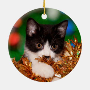 Décoration En Céramique Noël à chaton Tuxedo