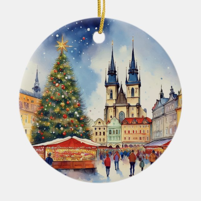 Décoration En Céramique Noël à Prague Tchéquie Aquarelle (Devant)