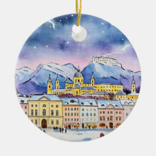 Décoration En Céramique Noël à Salzbourg Autriche Aquarelle