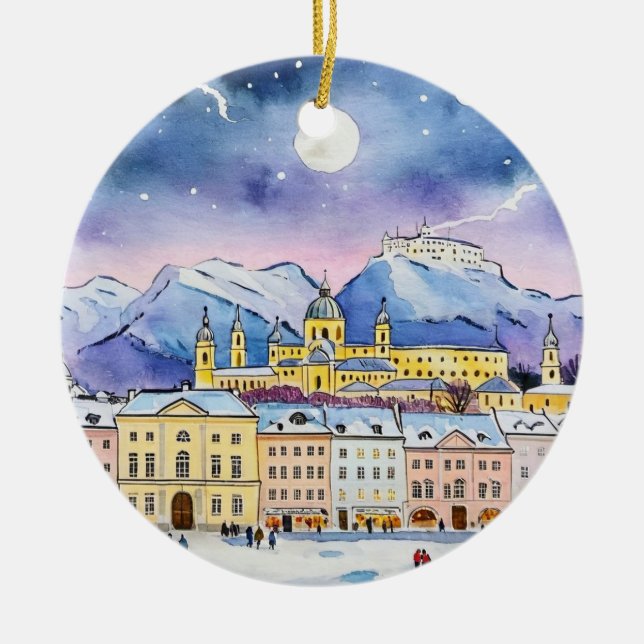 Décoration En Céramique Noël à Salzbourg Autriche Aquarelle (Devant)