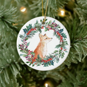 Décoration En Céramique Noël aquarelle renard des bois