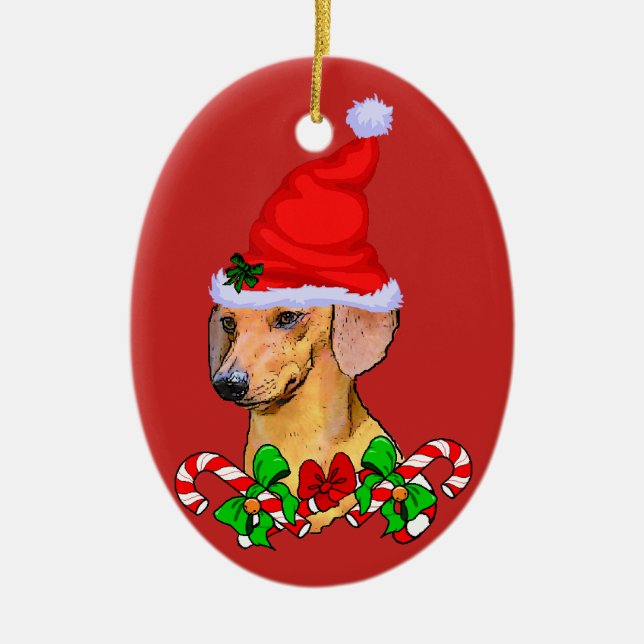Décoration En Céramique Noël aux amoureux de Dachshund (Devant)