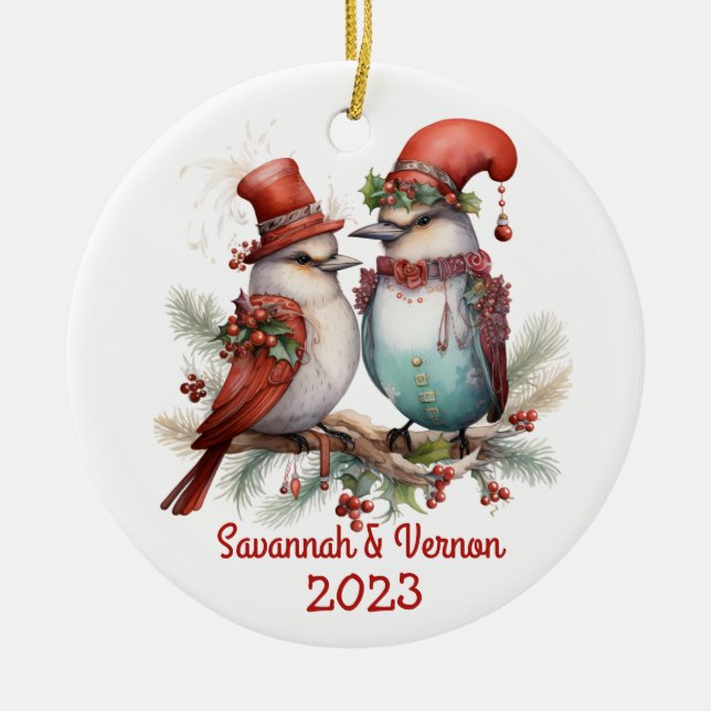 Décoration En Céramique Noël Birds Couple (Devant)