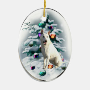 Décoration En Céramique Noël blanc de berger allemand
