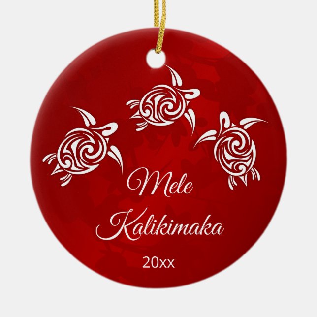 Décoration En Céramique Noël blanc rouge Mele Kalikimaka (Devant)