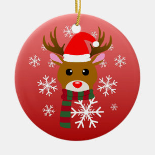 Décoration En Céramique Noël blanc Rudolph le renne à nez rouge