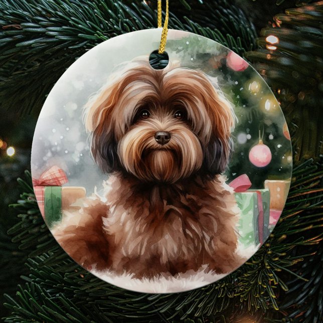 Décoration En Céramique Noël Brown de chien du Havanais (Créateur téléchargé)