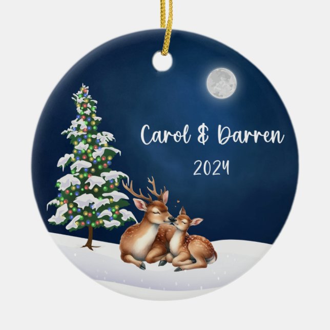 Décoration En Céramique Noël Cerf en amour (Devant)