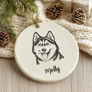 Décoration En Céramique Noël Chien Husky Personnalisé