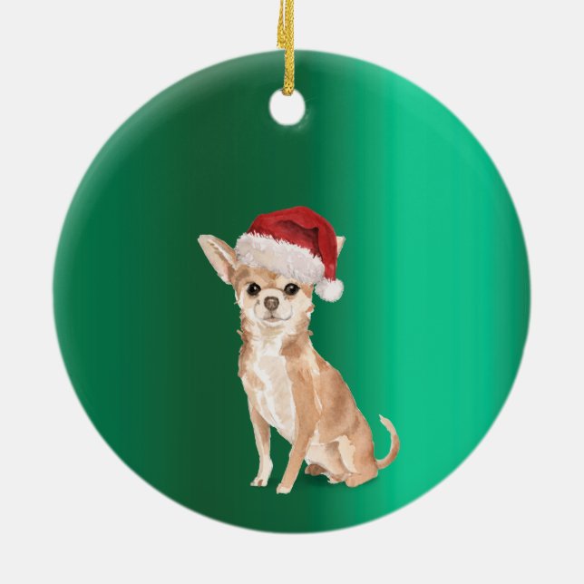 Décoration En Céramique Noël Chihuahua Chien Vert Joyeux voeux (Dos)