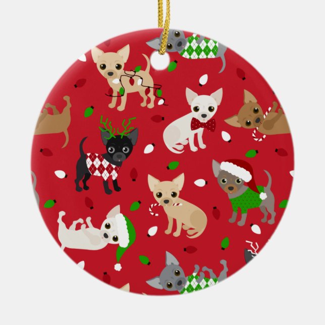Décoration En Céramique Noël Chihuahua Tous les manteaux (Devant)