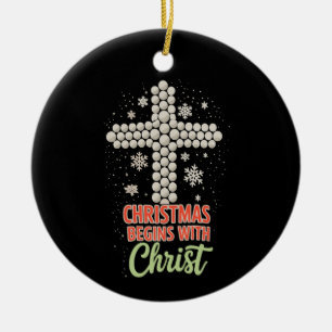 Décoration En Céramique Noël commence avec le Christ Chrétien neige Xmas