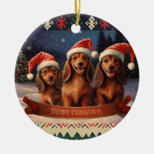 Décoration En Céramique Noël Dachshund
