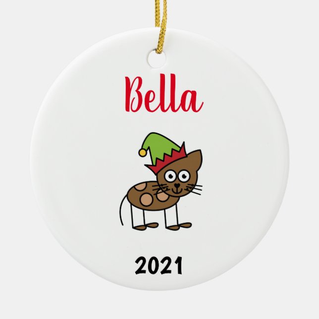 Décoration En Céramique noël de chat personnalisé (Devant)