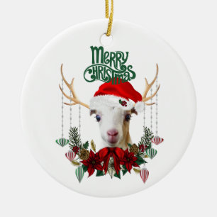 Décoration En Céramique Noël de chèvre Belle LaMancha Enfant à Antlers