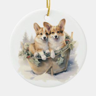 Décoration En Céramique Noël de Corgi vintage