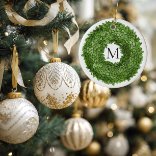 Décoration En Céramique Noël de la couronne de bois de boxe monogramme