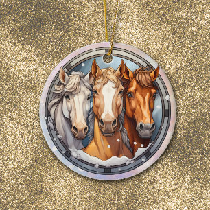 Décoration En Céramique Noël de la petite-fille de trois chevaux